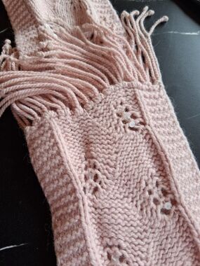 Y2k Pink Knit Fringe Scarf with Sequin Detail